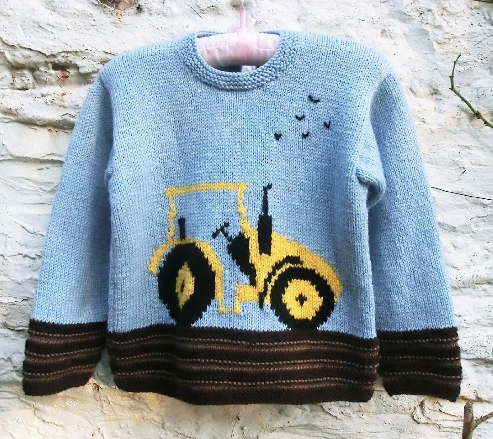 Childs Sweater with Tractor Motif Knitting pattern by Ruth