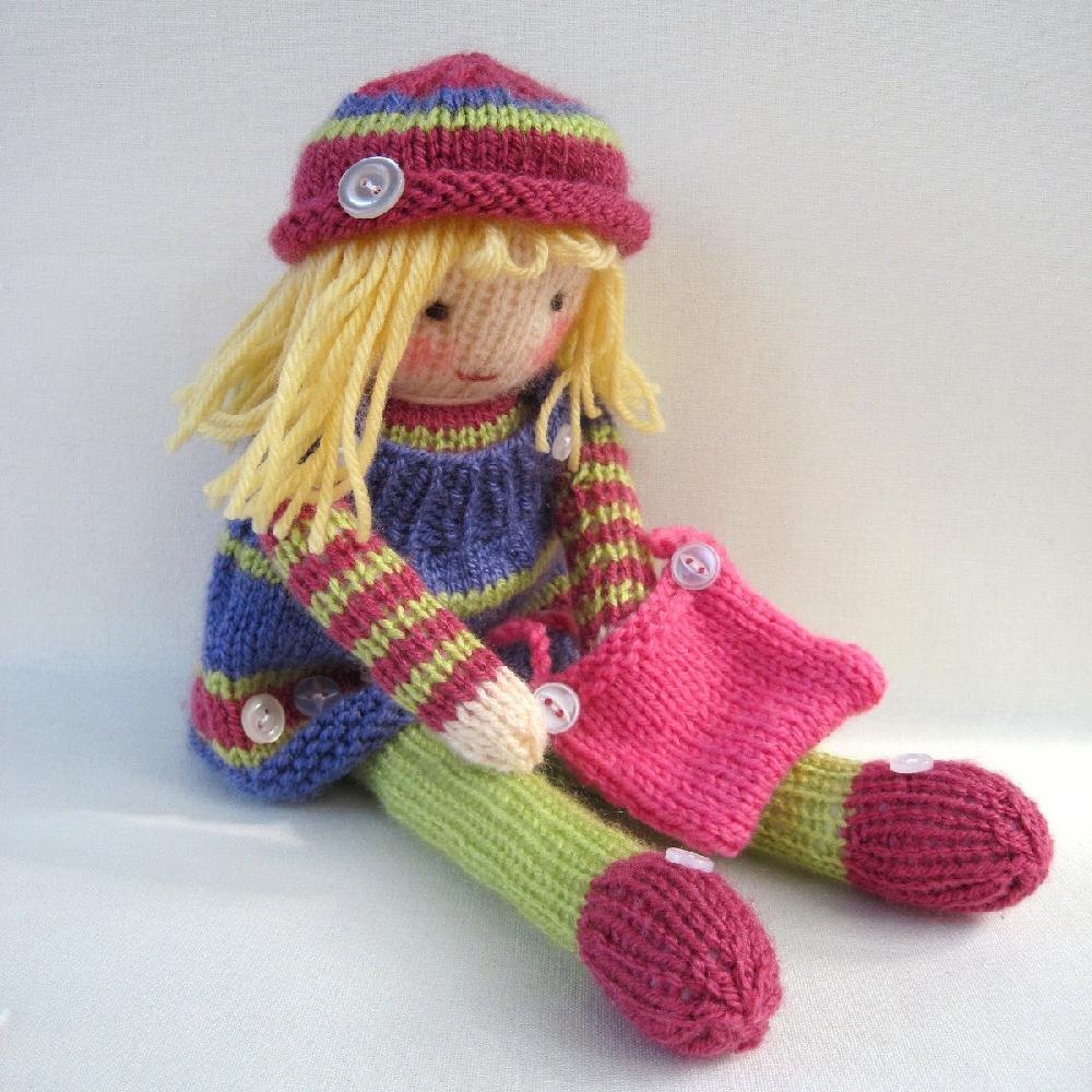 Betsy Button knitted doll Knitting pattern by Toyshelf Knitting