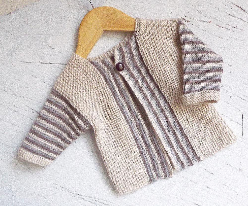 Baby sideways knit cardigan with stripe pattern Knitting ...