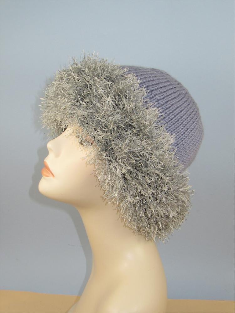 Faux Fun Fur Trim Beanie Hat Knitting pattern by