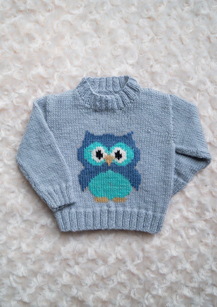 Intarsia Little Owl Chart Pull pour enfants à tricoter