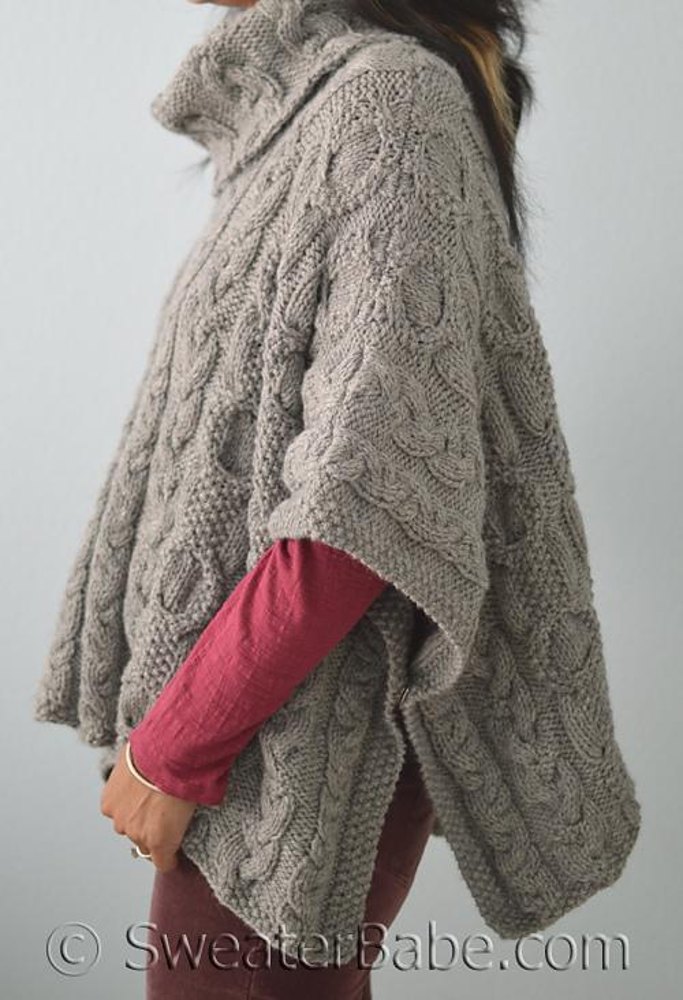 163 Cable Love Cowl Neck Poncho Knitting pattern by