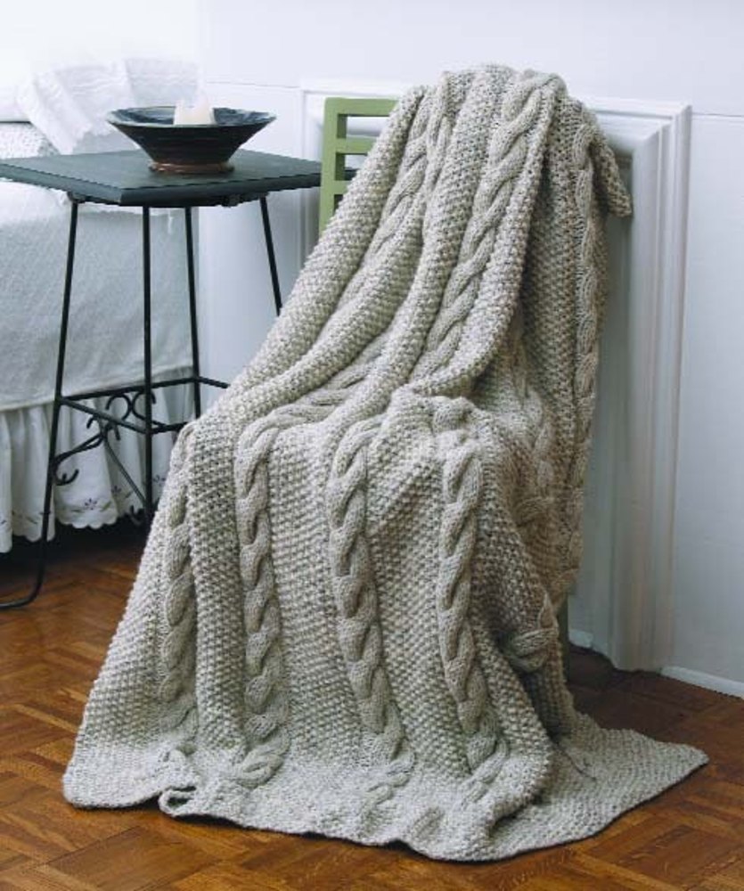 Natural Cables Throw in Lion Brand WoolEase Chunky
