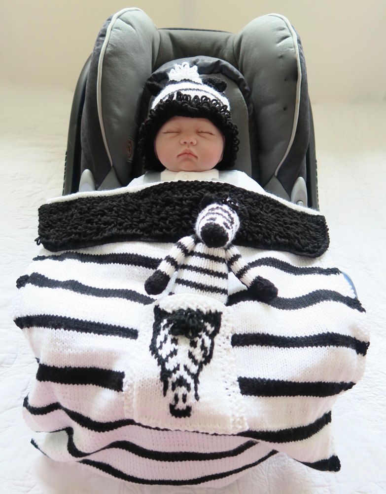Zebra Baby Car Seat Blanket with separate Hat & Toy
