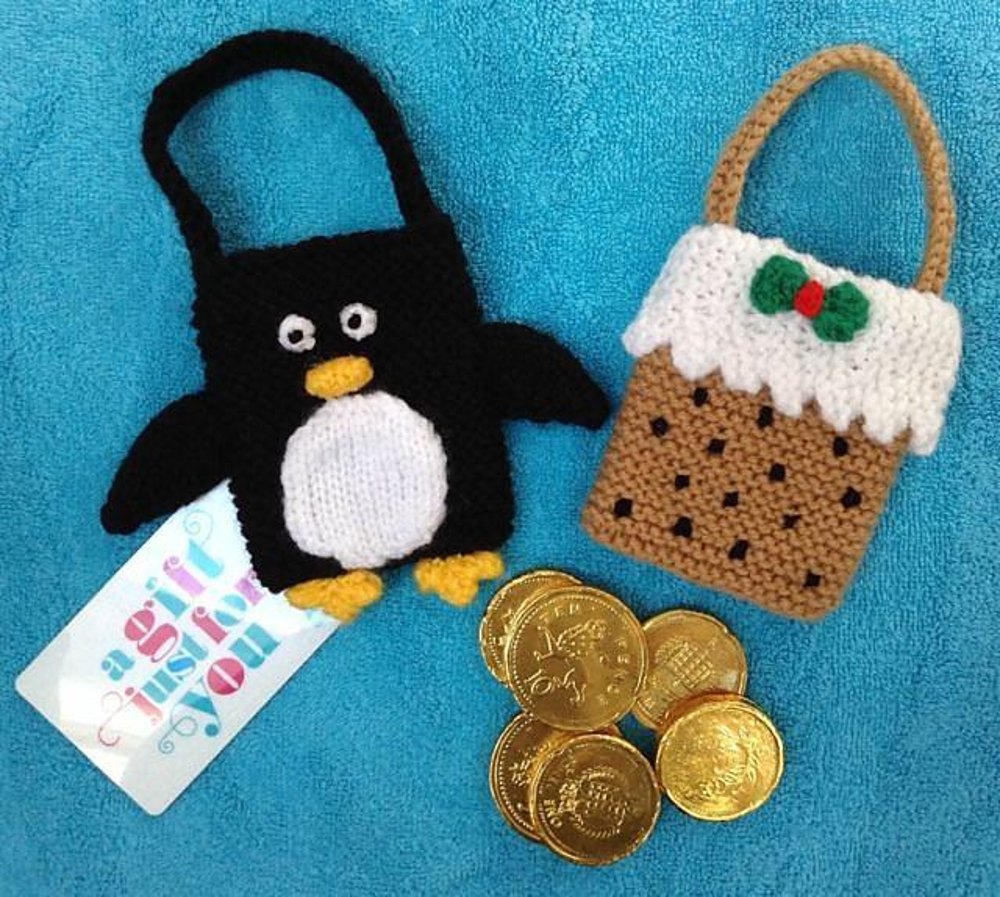 Penguin and Christmas Pudding Gift Bags Knitting pattern ...