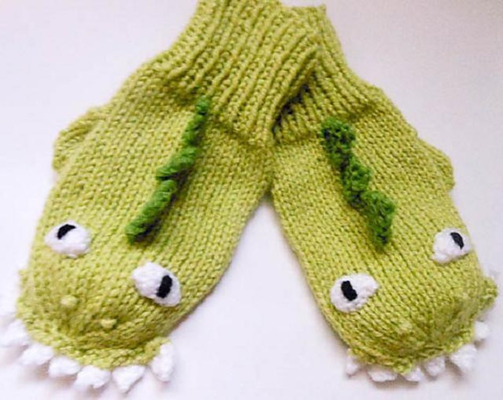 Dinosaur Dragon Mittens knit Knitting pattern by Wistfully Woolen