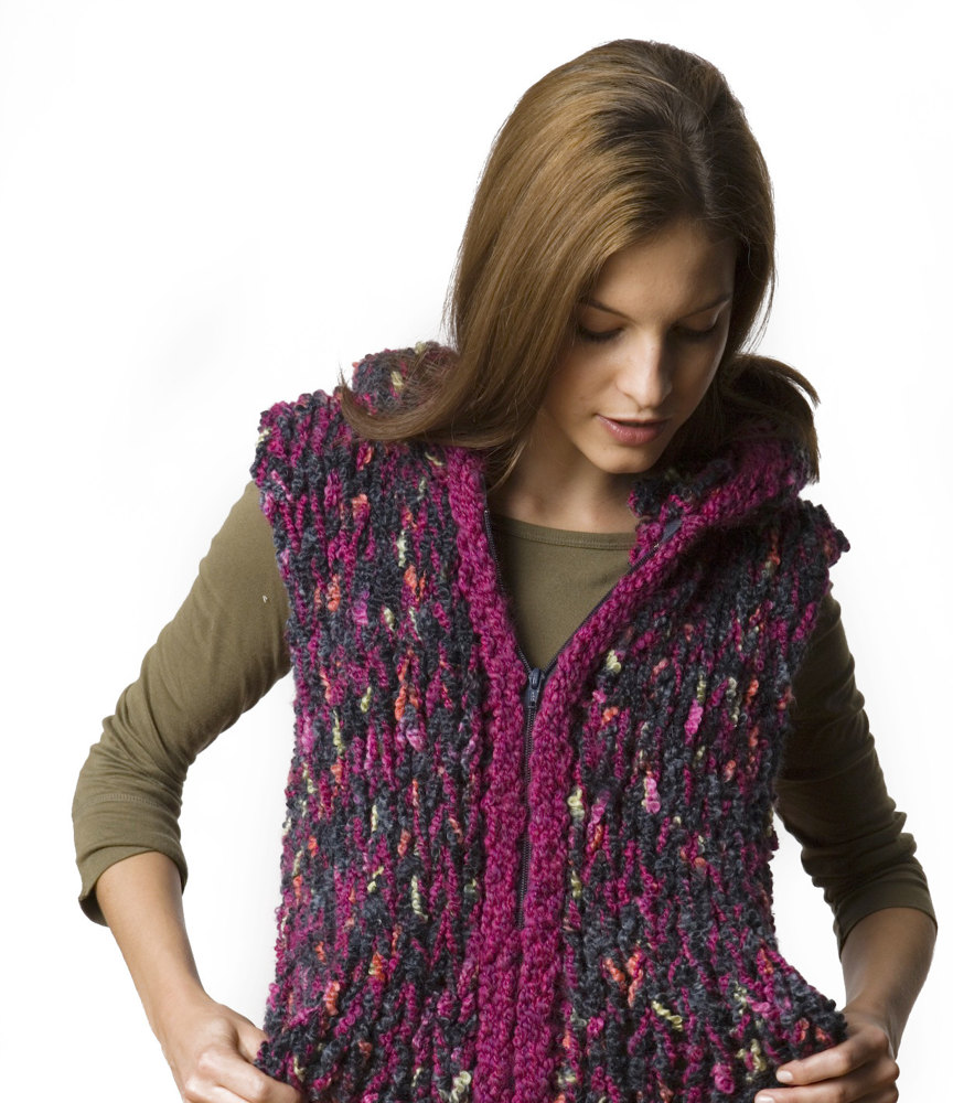 Hooded Ski Vest in Lion Brand Homespun - 60376 | Knitting ...