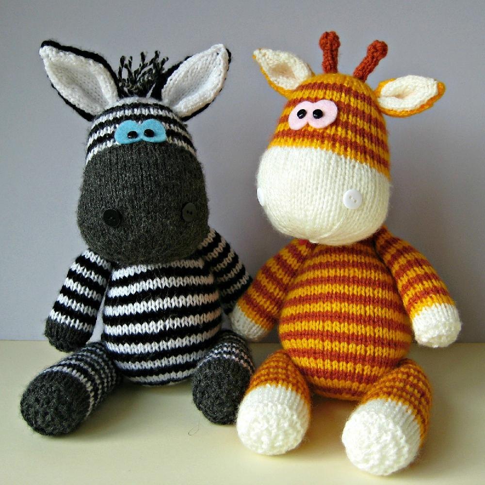 Gerry Giraffe and Ziggy Zebra Knitting pattern by Amanda Berry