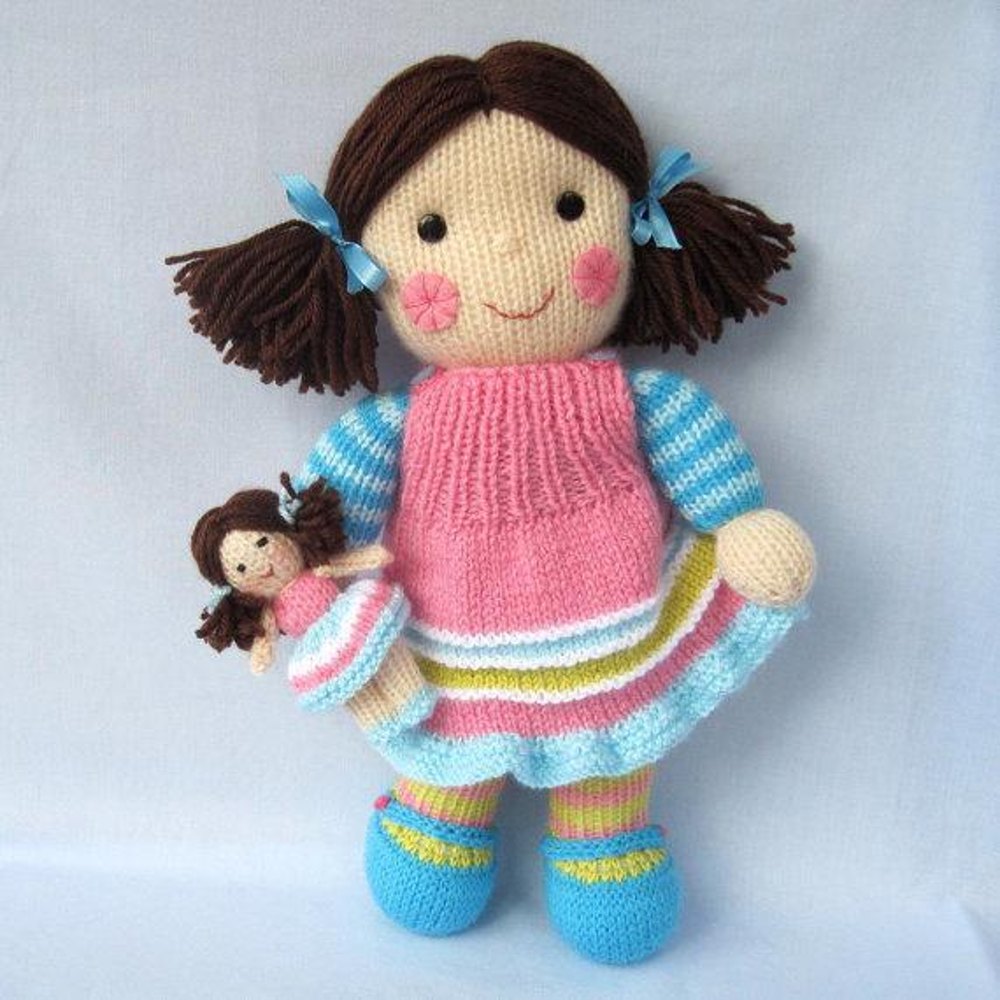 Maisie and her little doll knitted dolls Knitting pattern by Toyshelf