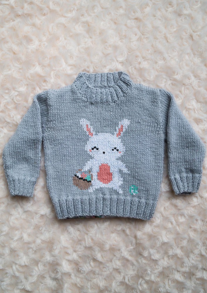 Intarsia Easter Bunny Chart Pull pour enfants à tricoter